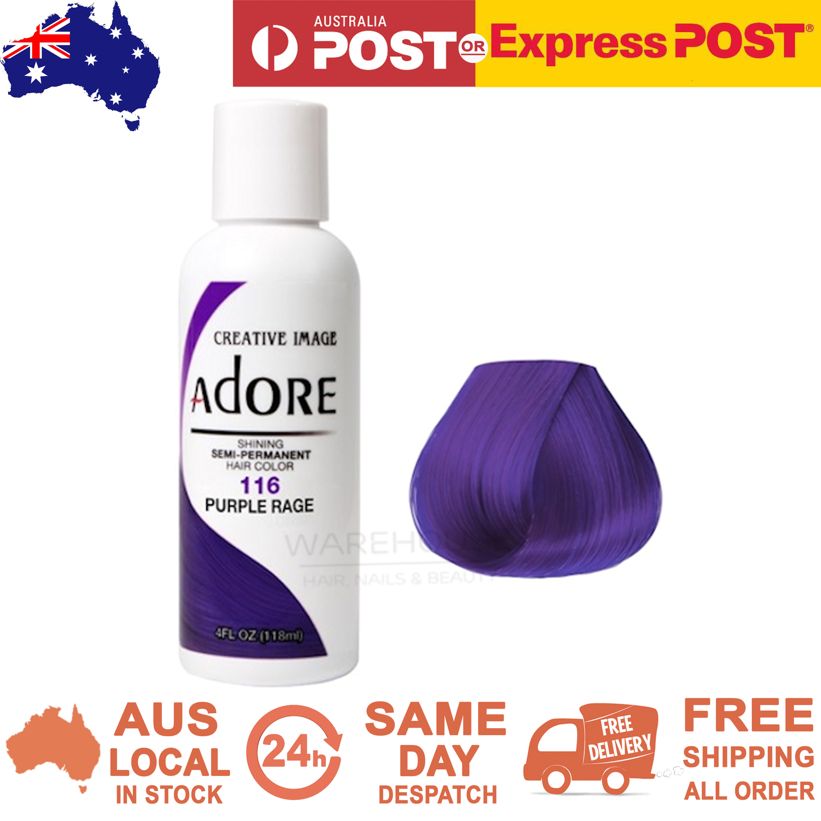 Adore Semi Permanent Hair Color Colouring Cream 116 Purple Rage 118ml