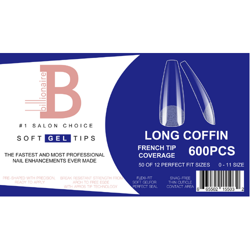 Billionaire Soft Gel Tips Box Nail False Fake Long Coffin - 600 pcs