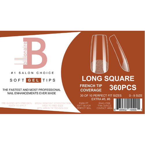 Billionaire Soft Gel Tips Box Nail False Fake Long Square - 360pcs