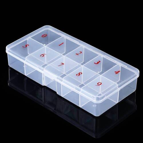 Empty Nail Tip Box Plastic Natural Translucent 10 Spaces