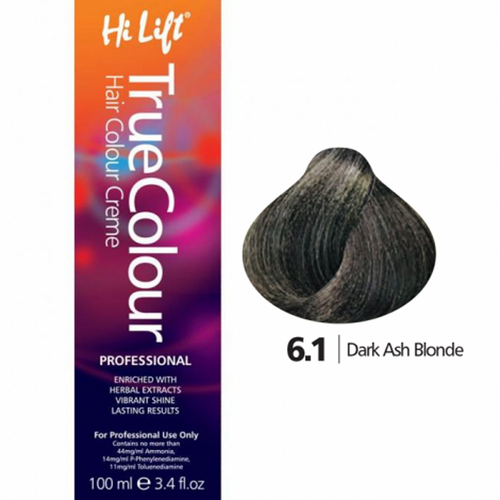 Hi Lift True Colour Permanent Hair Color Cream 6.1 Dark Ash Blonde 100ml