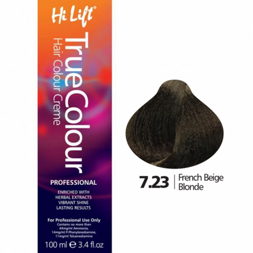 Hi Lift True Colour Permanent Hair Color Cream 7.23 French Beige Blonde 100ml